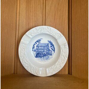Old Sturbridge Village Grist Mill Burleigh England Vintage Small Plate Blue Whit